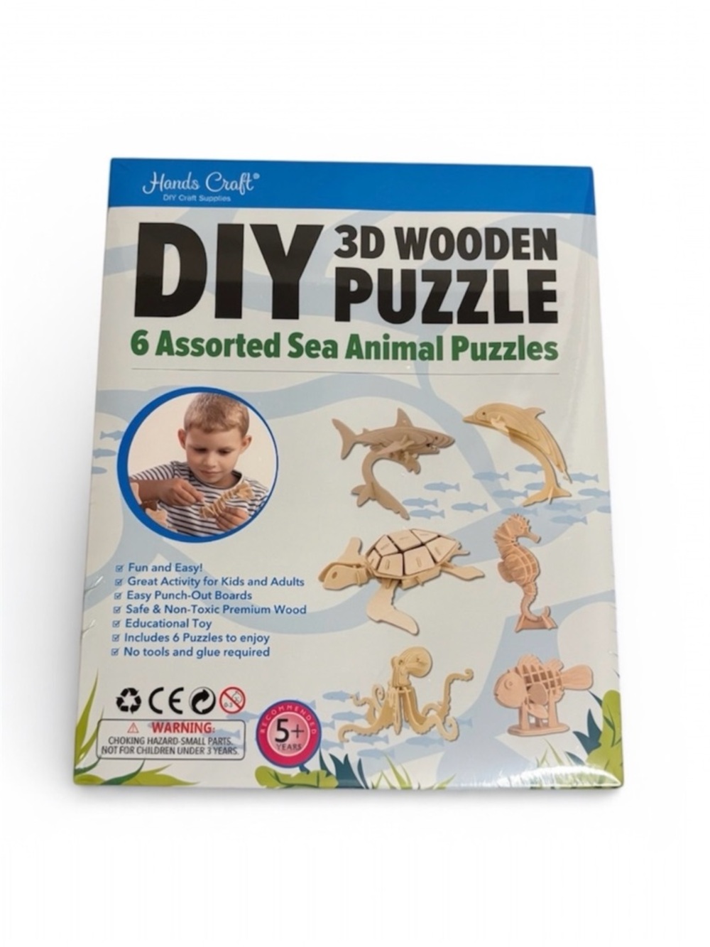 Hands Craft DIY 3D Wooden Puzzle - 6 Assorted Sea Animals
